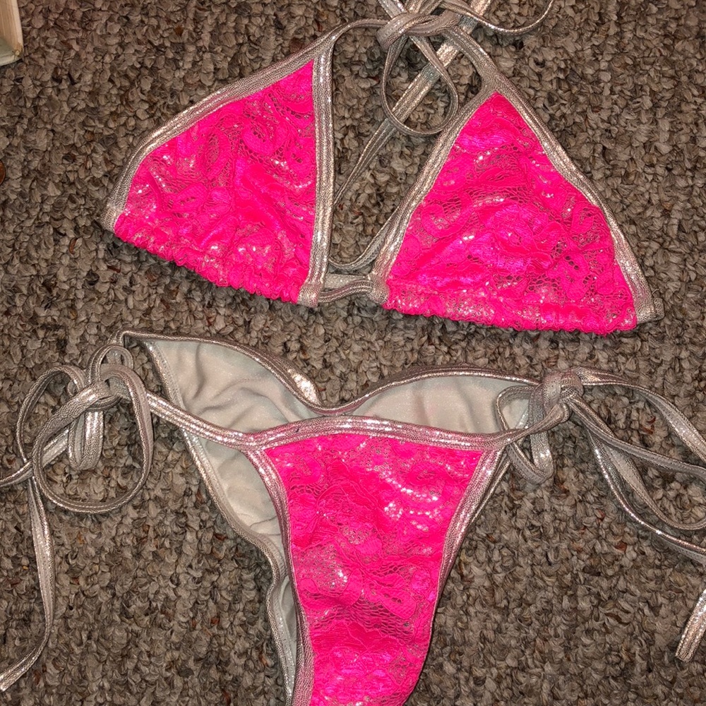 Silver and pink lace bikini/ dance wear